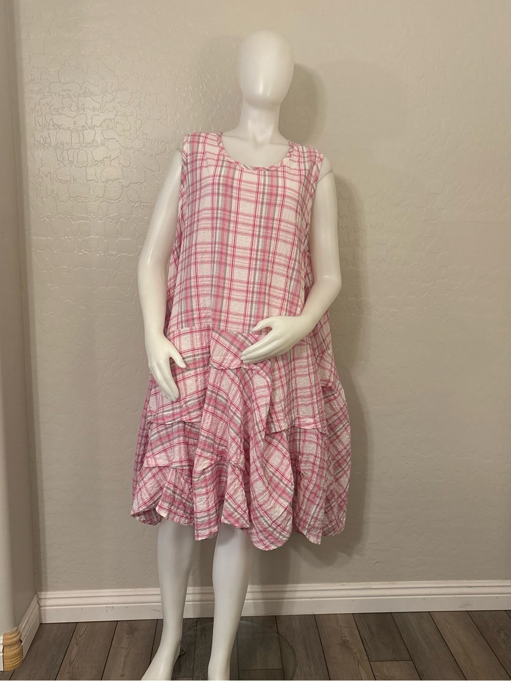 Dress To Kill by Jane Mohr Tuck Dress - Pink Plaid One Size Fits All
